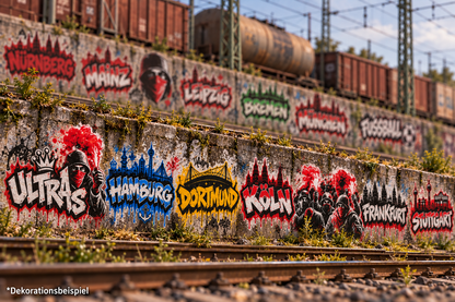 55x Graffiti "Vereine + Städte" Aufkleber für Spur H0, N und TT