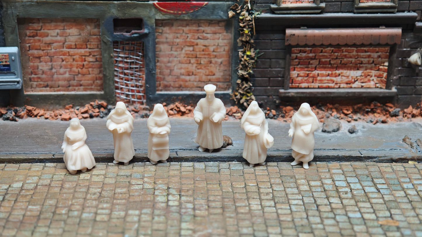 6x Figuren Set Priester & Nonnen Resin Figuren für Kloster