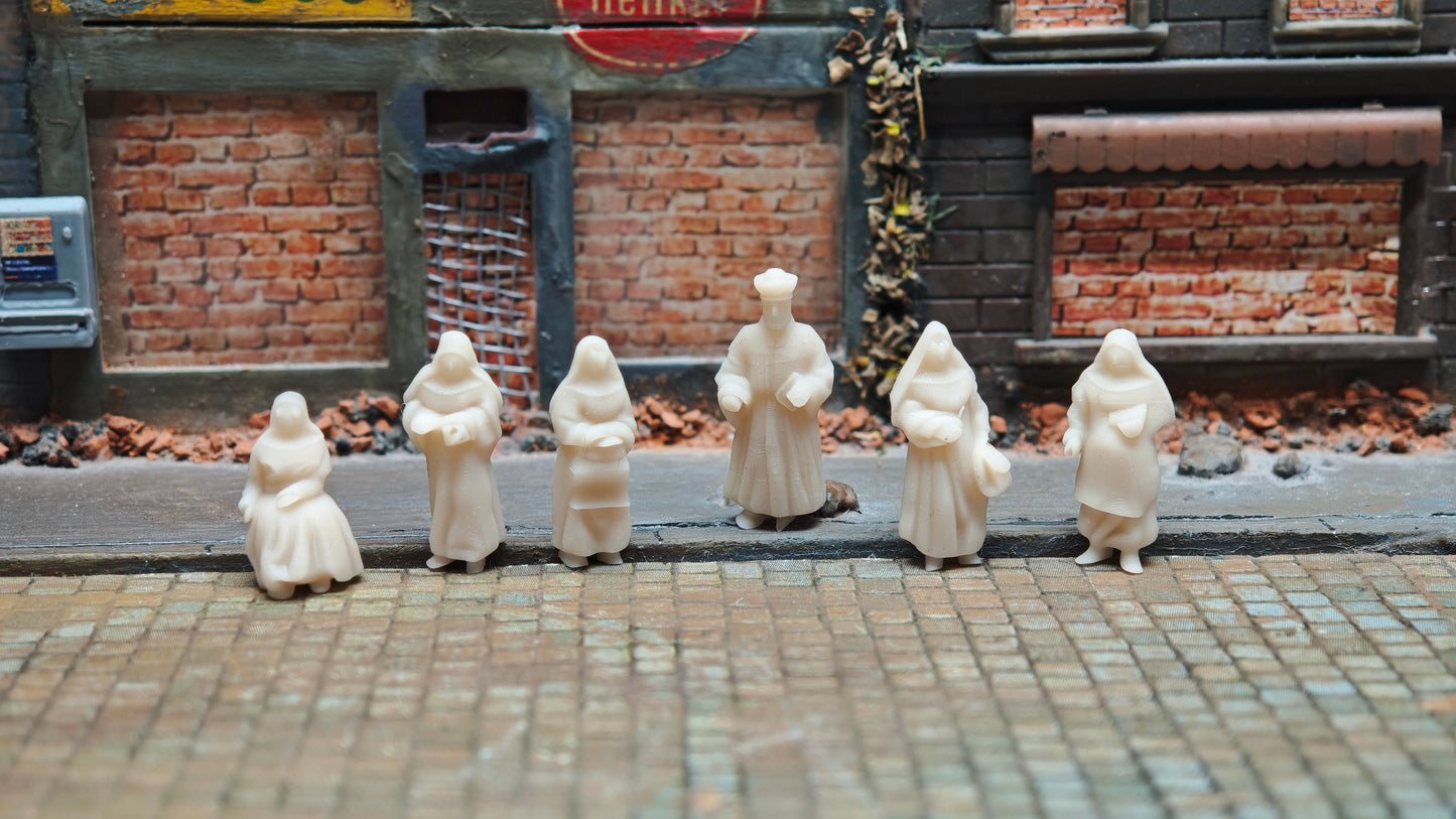 6x Figuren Set Priester & Nonnen Resin Figuren für Kloster