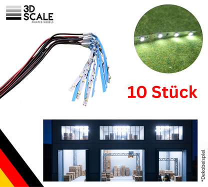 10x LED Hausbeleuchtung Beleuchtung Häuser kalt mit Kabel 9-14V (12V DC)
