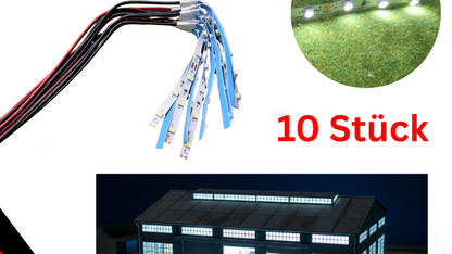 10x LED Hausbeleuchtung Beleuchtung Häuser kalt mit Kabel 9-14V (12V DC)