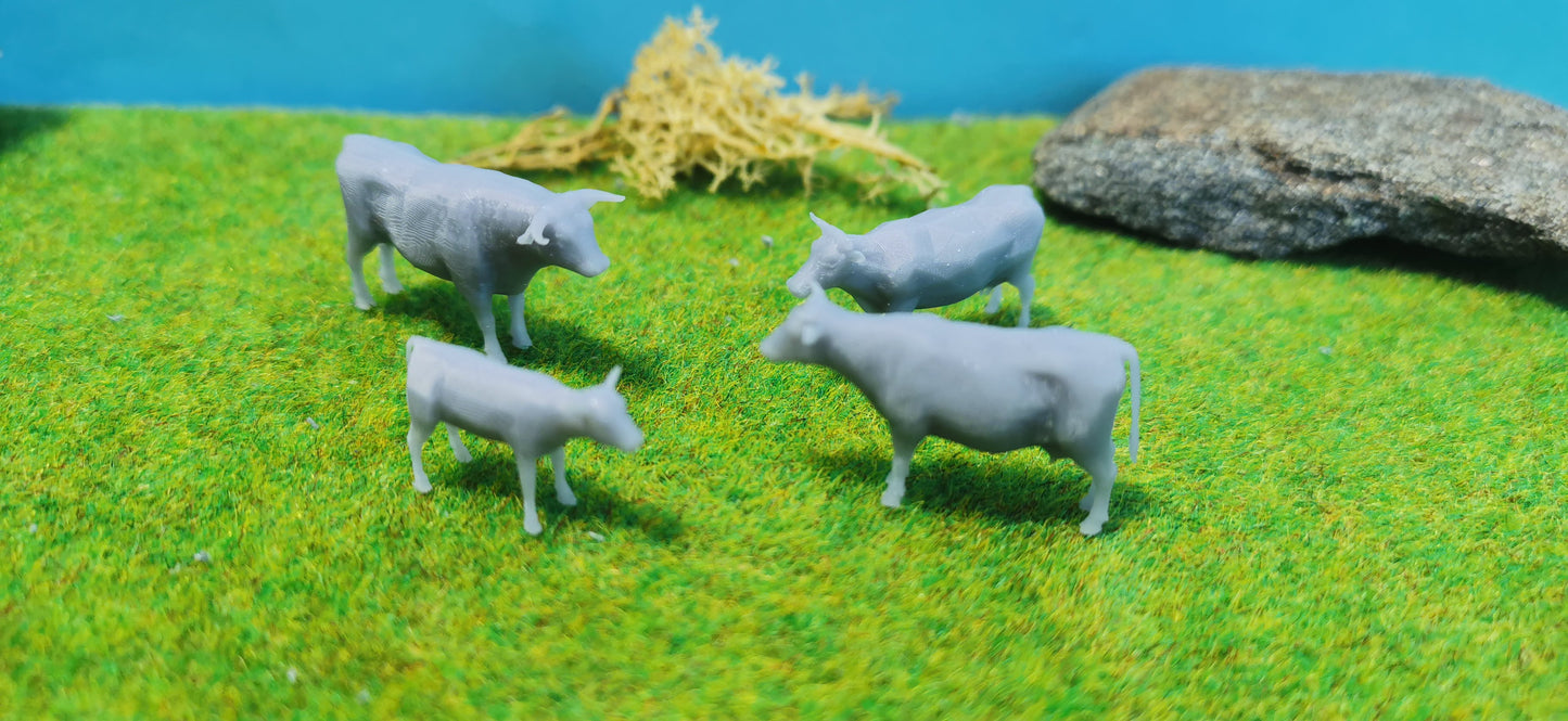 4x Kühe Bulle Kuhherde Set aus Resin 1:87 (H0) - bemalt oder unbemalt