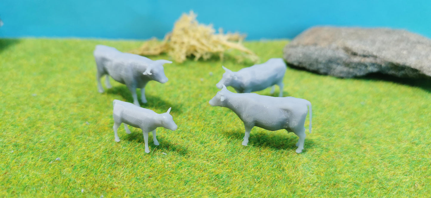 4x Kühe Bulle Kuhherde Set aus Resin 1:87 (H0) - bemalt oder unbemalt