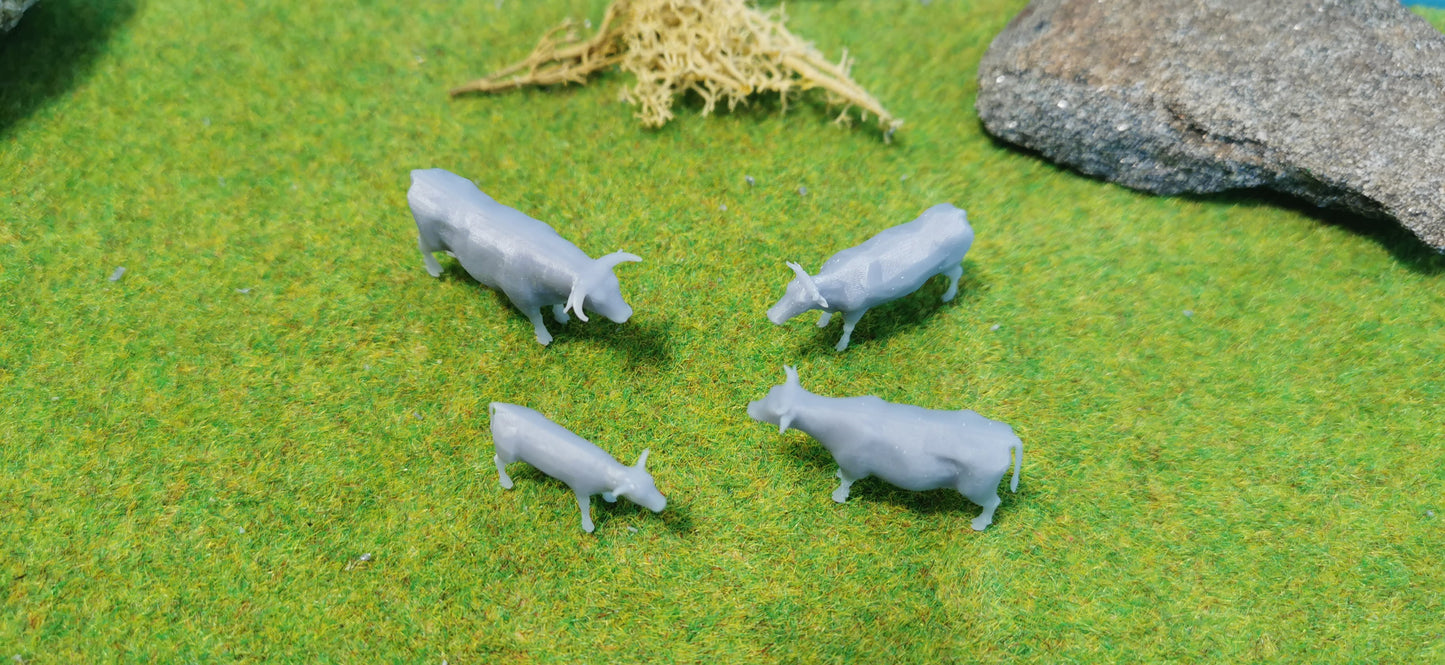 4x Kühe Bulle Kuhherde Set aus Resin 1:87 (H0) - bemalt oder unbemalt
