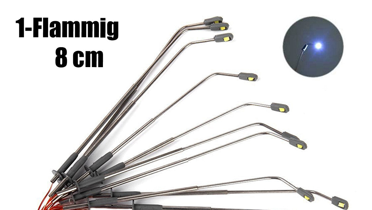 10 Stück LED Straßenlampen Peitschenleuchten 1-flammig 5-8cm 3V kaltweiß