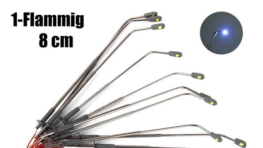 10 Stück LED Straßenlampen Peitschenleuchten 1-flammig 5-8cm 3V kaltweiß