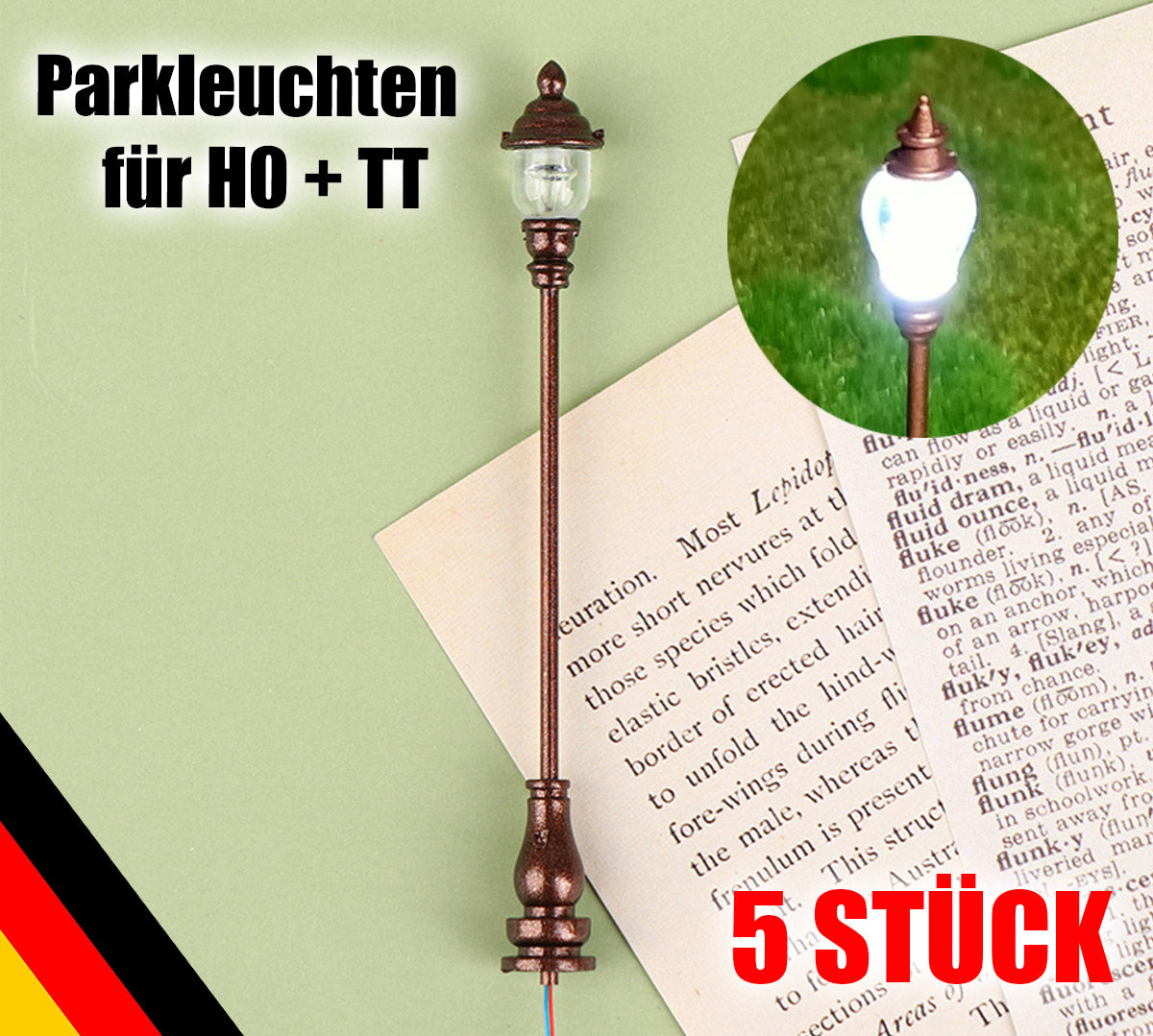 5x LED Parklampen "Kupfer" Parkleuchten 3V Höhe ca. 4,7cm für H0 TT N