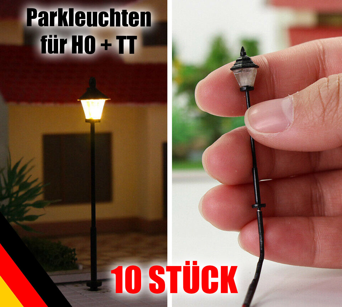 10x LED Parklampen Parkleuchten 3V-12V Höhe circa 4,7cm für H0 TT schwarz