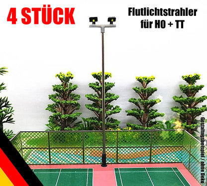 4x Flutlichtstrahler Flutlicht H0 TT 11,5cm mit 2 LED Strahler am Mast Kaltweiß