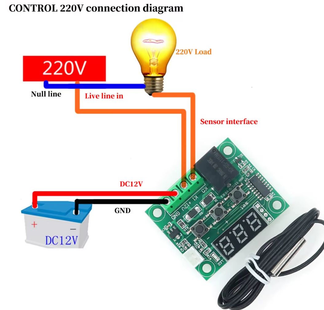 Digital Temperaturregler Thermostat W1219 12V 20A mit Fühler LED Anzeige
