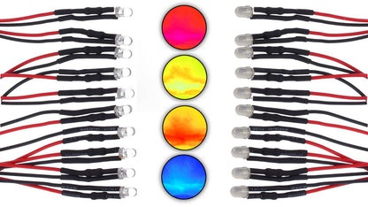 3mm LEDs inkl. Anschlussleitung (9-12V) - klar - diverse Farben