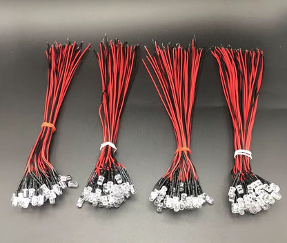 3mm LEDs inkl. Anschlussleitung (9-12V) - klar - diverse Farben