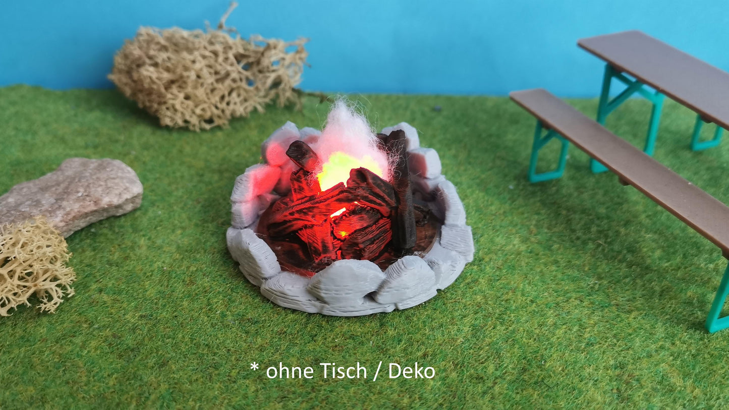 Lagerfeuer für Spur G mit LED Brandflackern (1:22,5)