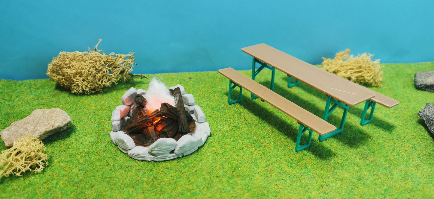 Lagerfeuer für Spur G mit LED Brandflackern (1:22,5)
