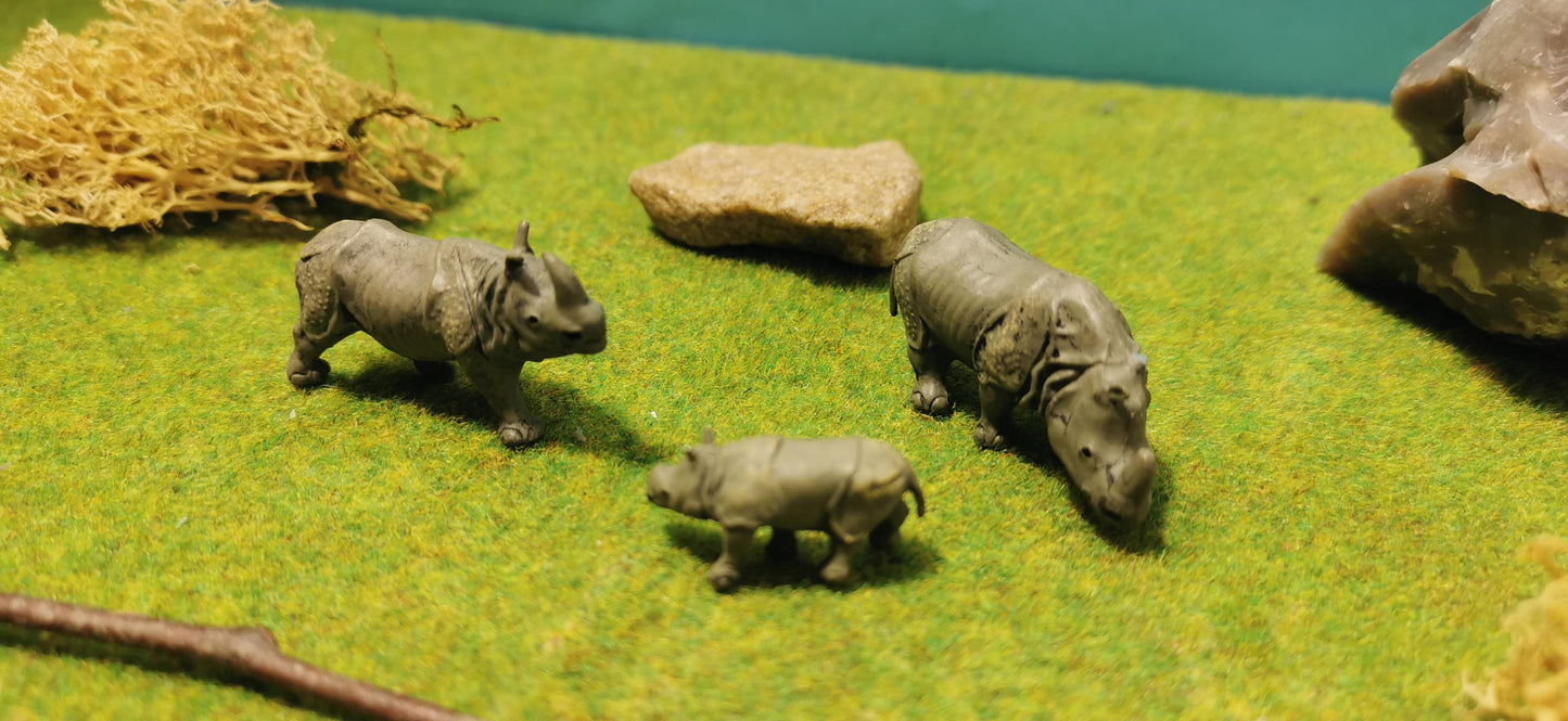 3x Nashorn Rhino Figuren Set Tiere 1:87 (H0) - bemalt