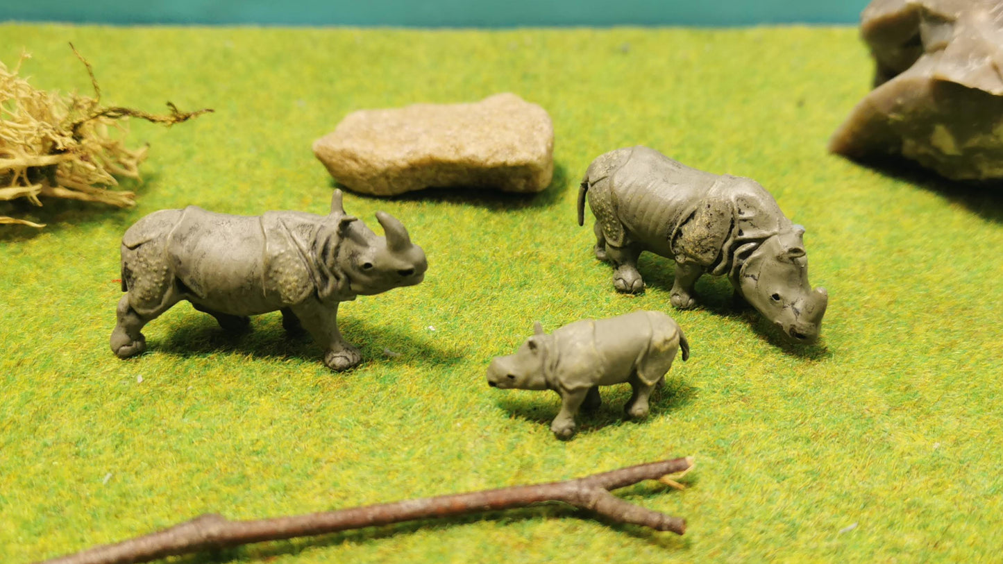 3x Nashorn Rhino Figuren Set Tiere 1:87 (H0) - bemalt