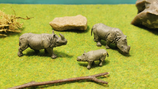 3x Nashorn Rhino Figuren Set Tiere 1:87 (H0) - bemalt