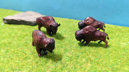 4x Bison Büffel Figuren Set aus Resin 1:87 (H0) - bemalt oder unbemalt