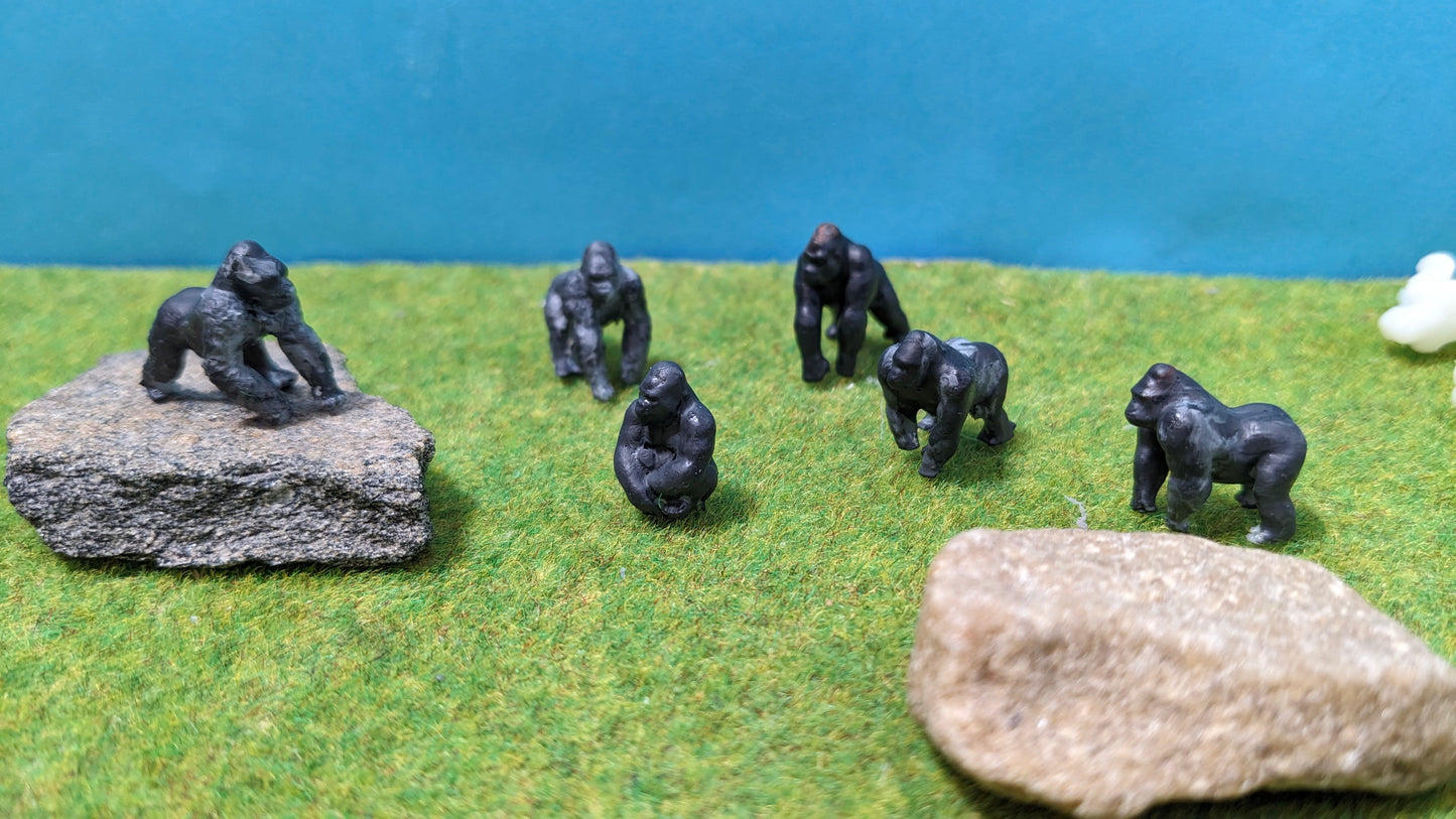 6x Gorilla Gorillas Figuren Set aus Resin 1:87 (H0) - bemalt oder unbemalt