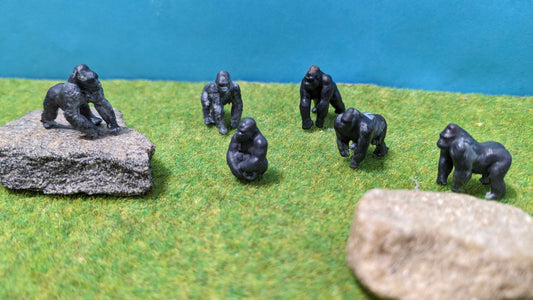6x Gorilla Gorillas Figuren Set aus Resin 1:87 (H0) - bemalt oder unbemalt