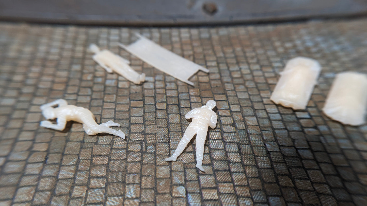 6x Figuren Set "Unfallort" in 1:87 (Spur H0) aus Resin - unbemalt