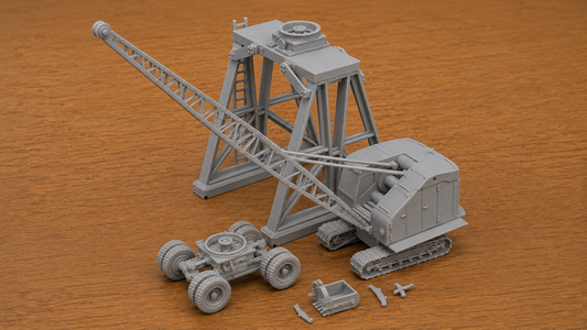 Britischer RB-22 WW2 Lastenkran mit Raupenfahrwerk und Bahngestell