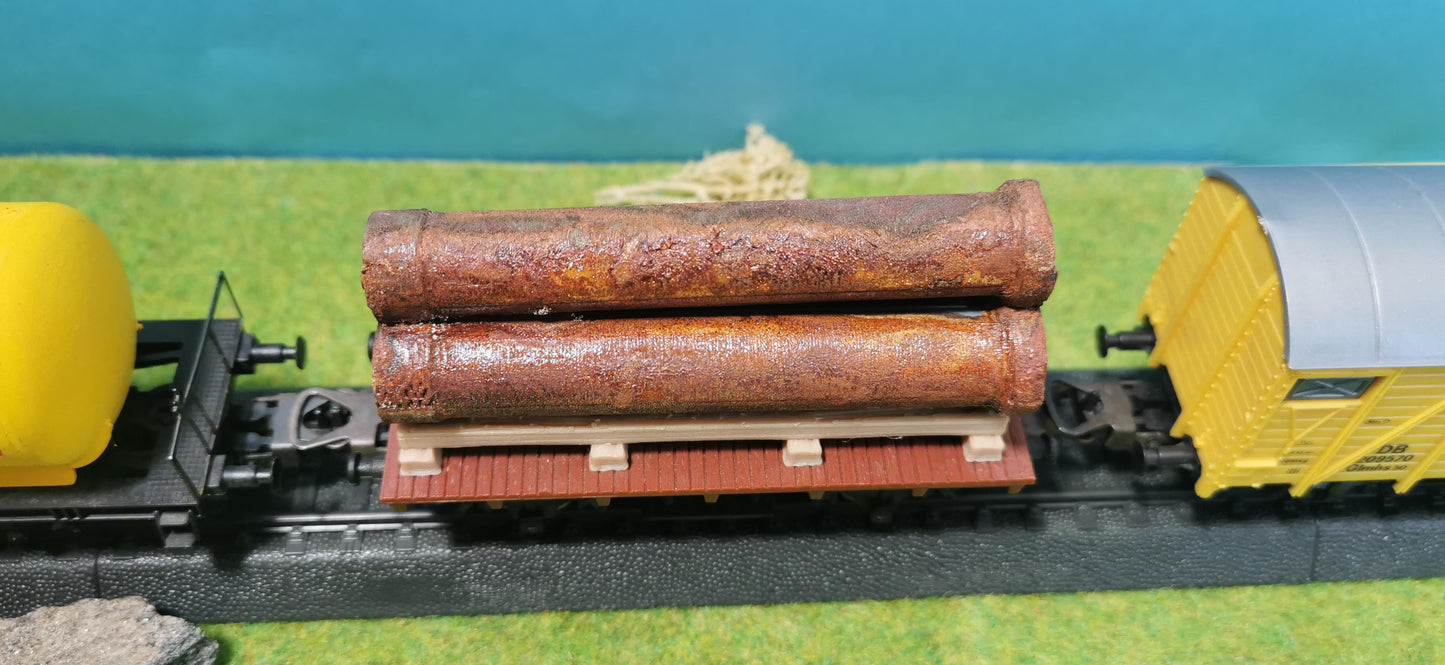 Ladegut Industrierohre + Holzpalette für Waggons, LKW usw.