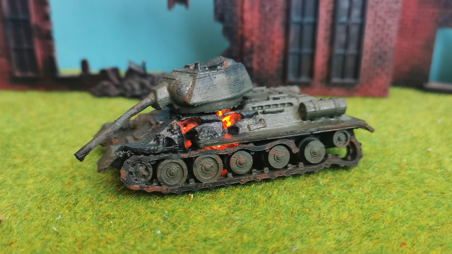 Zerstörter T-34 Sowjet Panzer (+Feuer LED)