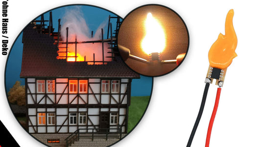 Flackerlicht LED brennendes Haus Brandflackern Feuer Flamme mit Kabel