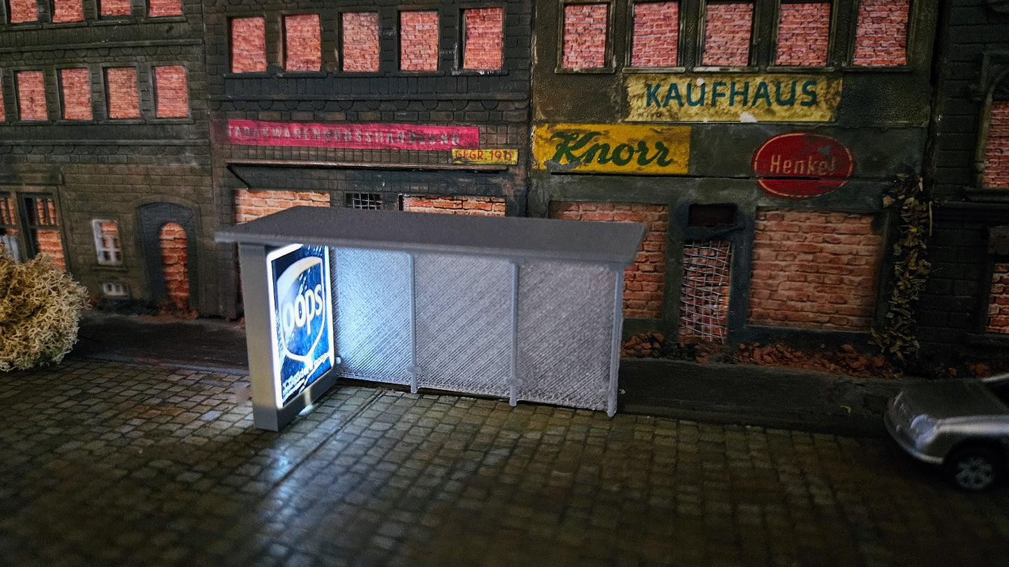 Bushaltestelle als Bausatz oder bemalt (inkl. Graffiti) ggf. LED Beleuchtet