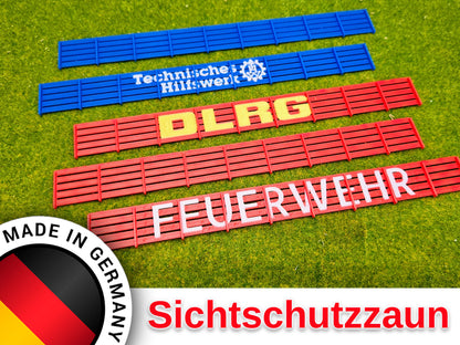 Sichtschutzzaun Feuerwehr, DLRG, THW Zaunelement mit und ohne Schriftzug